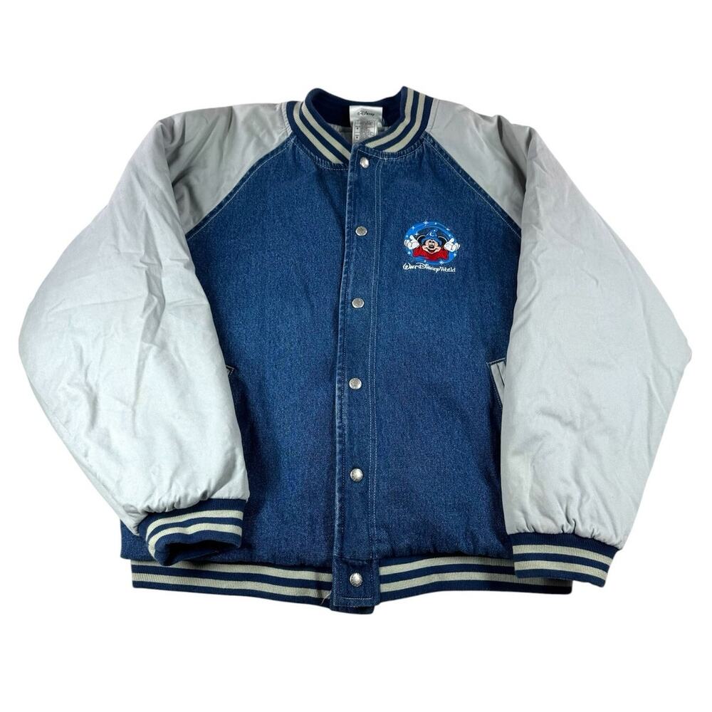 Walt Disney World Mickey Mouse Denim Varsity Bomber Jacket M Vintage Retro 90s